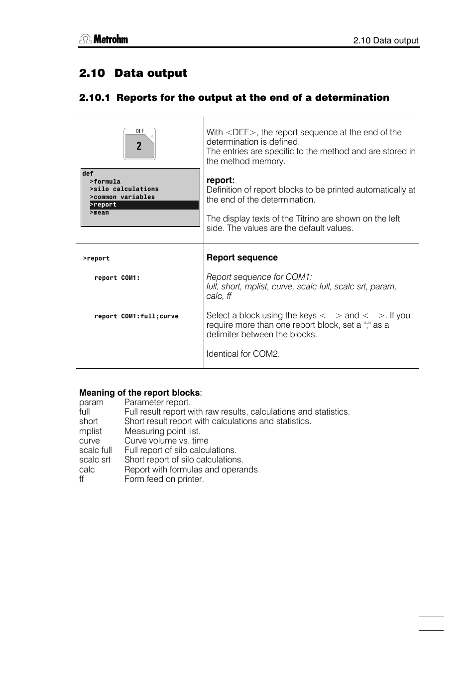 10 data output | Metrohm 784 KFP Titrino User Manual | Page 34 / 153