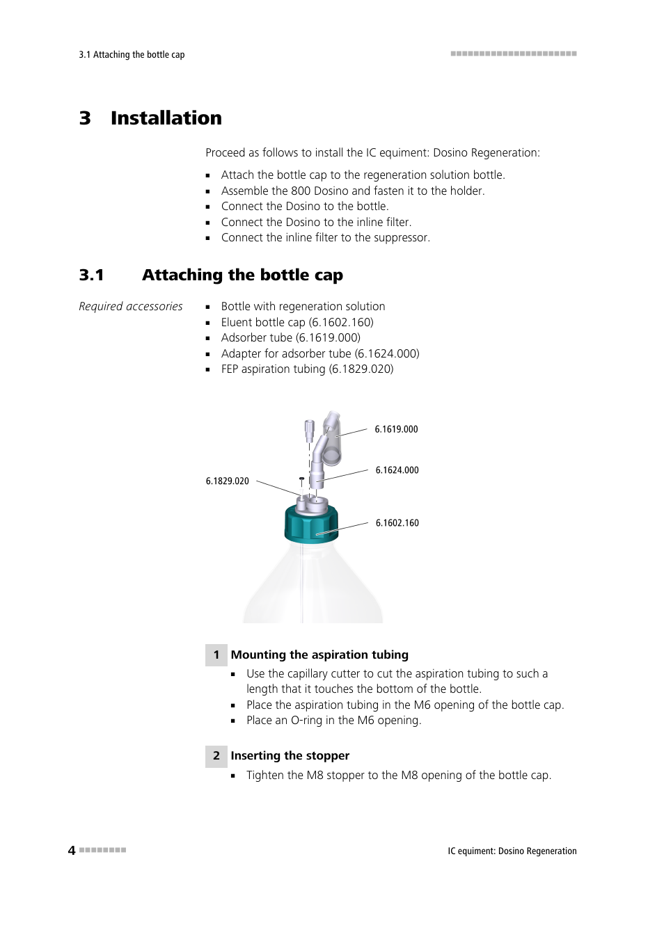 3 installation, 1 attaching the bottle cap, Attaching the bottle cap | Metrohm Dosino Regeneration User Manual | Page 10 / 19