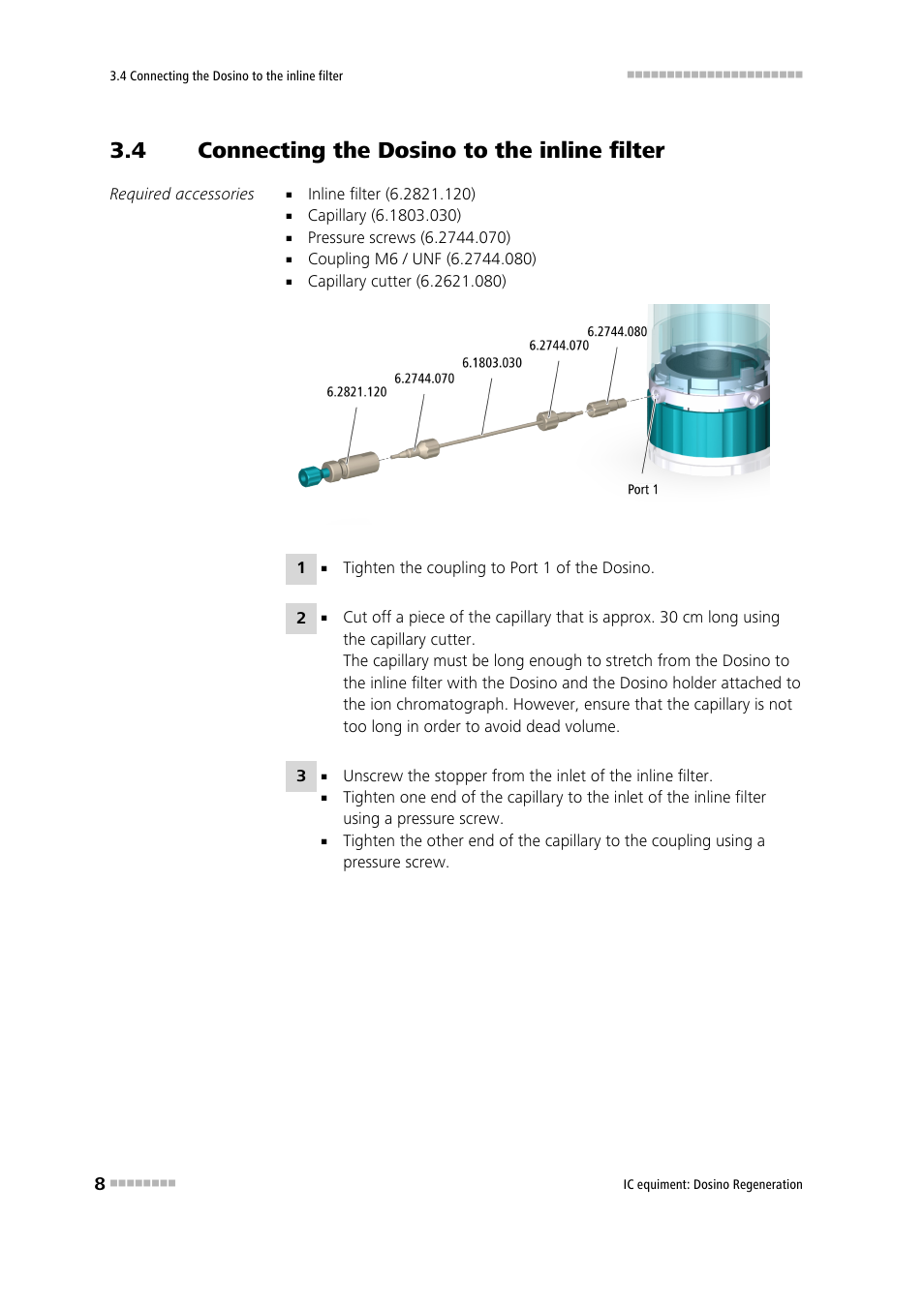 4 connecting the dosino to the inline filter, Connecting the dosino to the inline filter | Metrohm Dosino Regeneration User Manual | Page 14 / 19