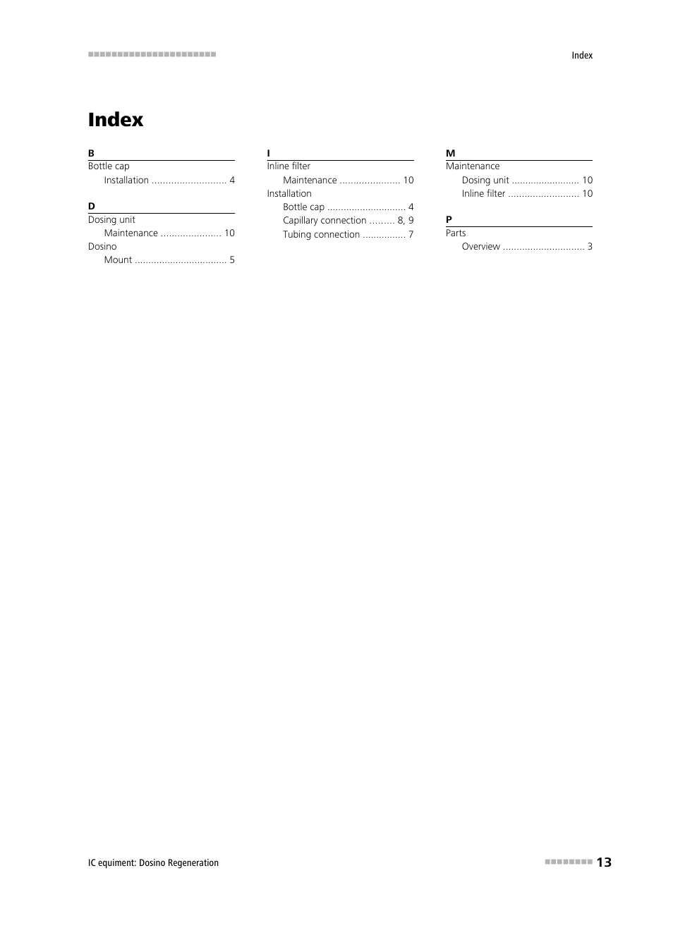 Index | Metrohm Dosino Regeneration User Manual | Page 19 / 19