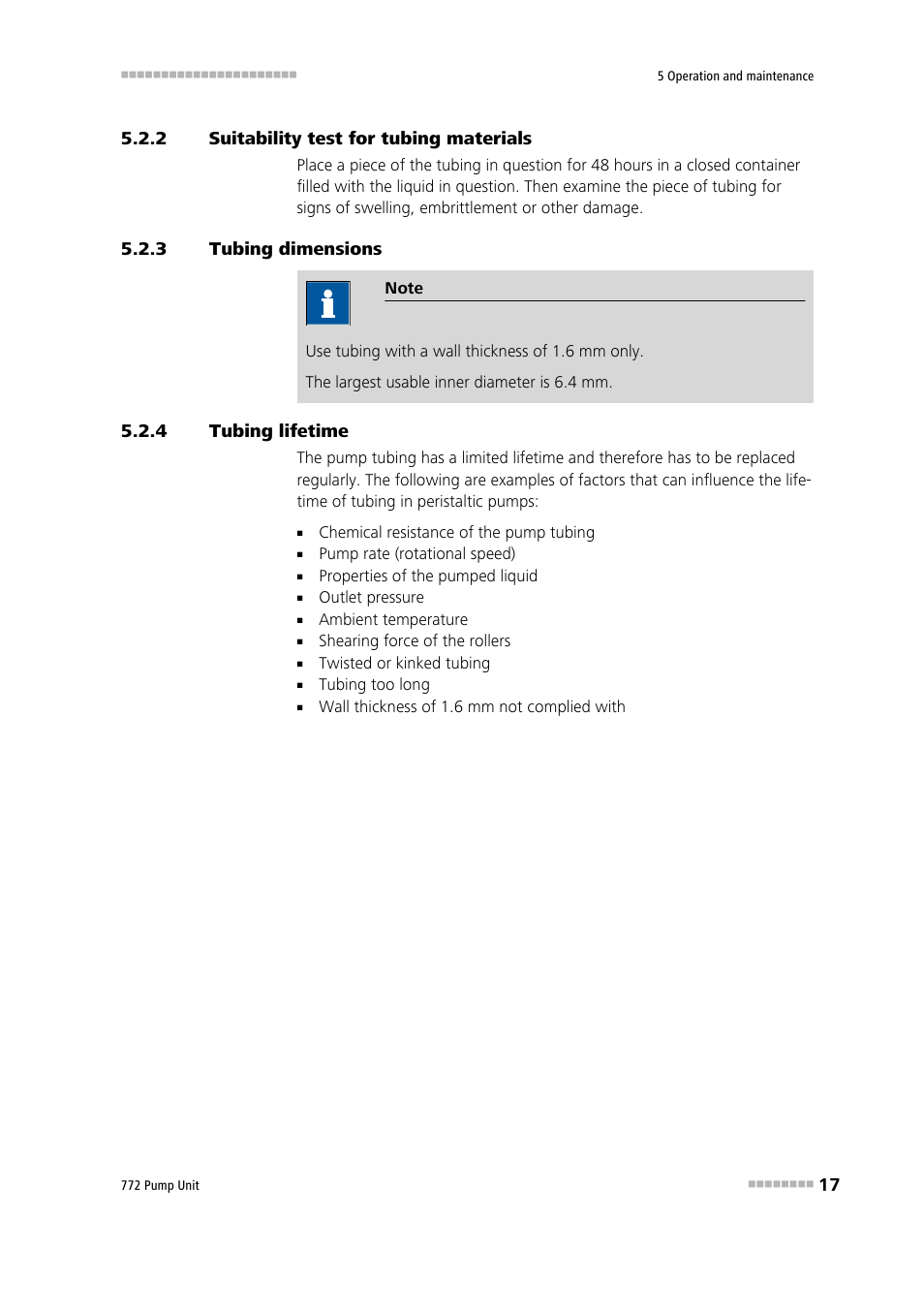 2 suitability test for tubing materials, 3 tubing dimensions, 4 tubing lifetime | Suitability test for tubing materials, Tubing dimensions, Tubing lifetime | Metrohm 772 Pump Unit User Manual | Page 25 / 46