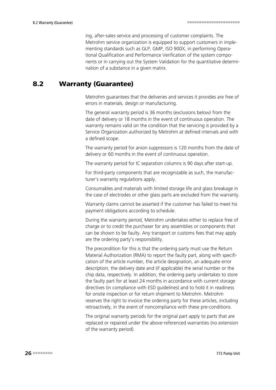 2 warranty (guarantee), Warranty (guarantee) | Metrohm 772 Pump Unit User Manual | Page 34 / 46