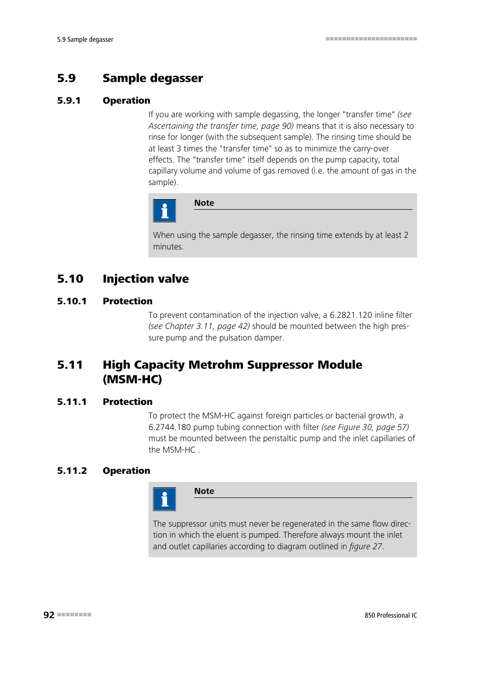9 sample degasser, 1 operation, 10 injection valve | 1 protection, 2 operation, Sample degasser, Operation, Protection, 11 high capacity metrohm suppressor module, Msm-hc) | Metrohm 850 Professional IC Anion MSM-HC MCS Gradient User Manual | Page 102 / 146