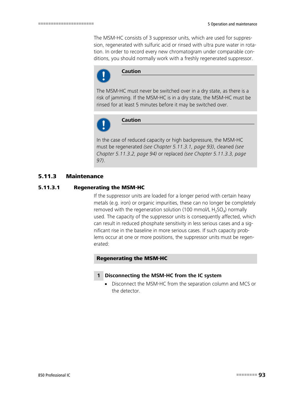 3 maintenance, 1 regenerating the msm‑hc, Maintenance | Metrohm 850 Professional IC Anion MSM-HC MCS Gradient User Manual | Page 103 / 146
