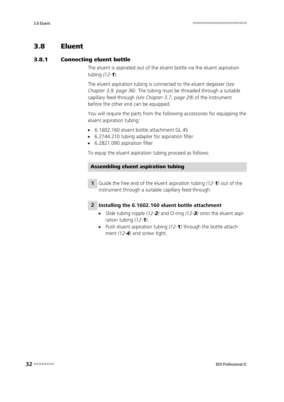8 eluent, 1 connecting eluent bottle, Eluent | Connecting eluent bottle | Metrohm 850 Professional IC Anion MSM-HC MCS Gradient User Manual | Page 42 / 146