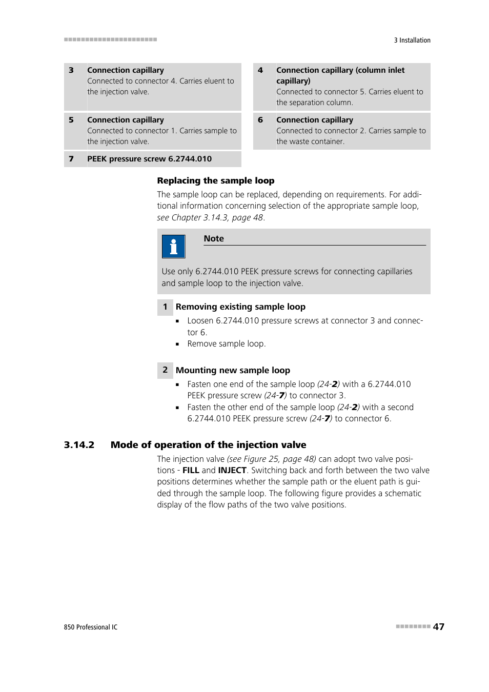 2 mode of operation of the injection valve, Mode of operation of the injection valve | Metrohm 850 Professional IC Anion MSM-HC MCS Gradient User Manual | Page 57 / 146