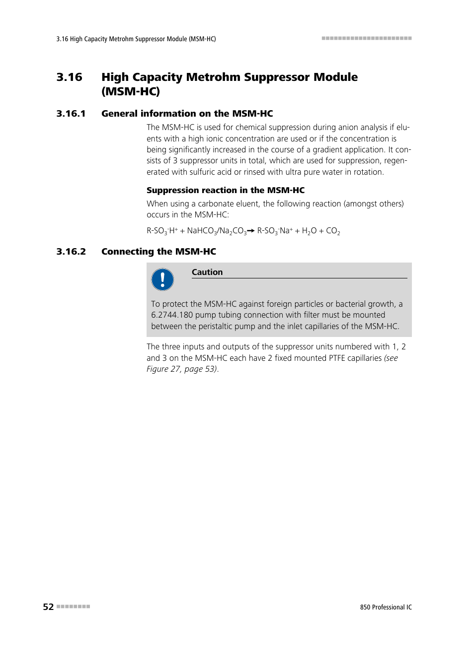1 general information on the msm‑hc, 2 connecting the msm‑hc, 16 high capacity metrohm suppressor module | Msm-hc), General information on the msm-hc, Connecting the msm-hc | Metrohm 850 Professional IC Anion MSM-HC MCS Gradient User Manual | Page 62 / 146