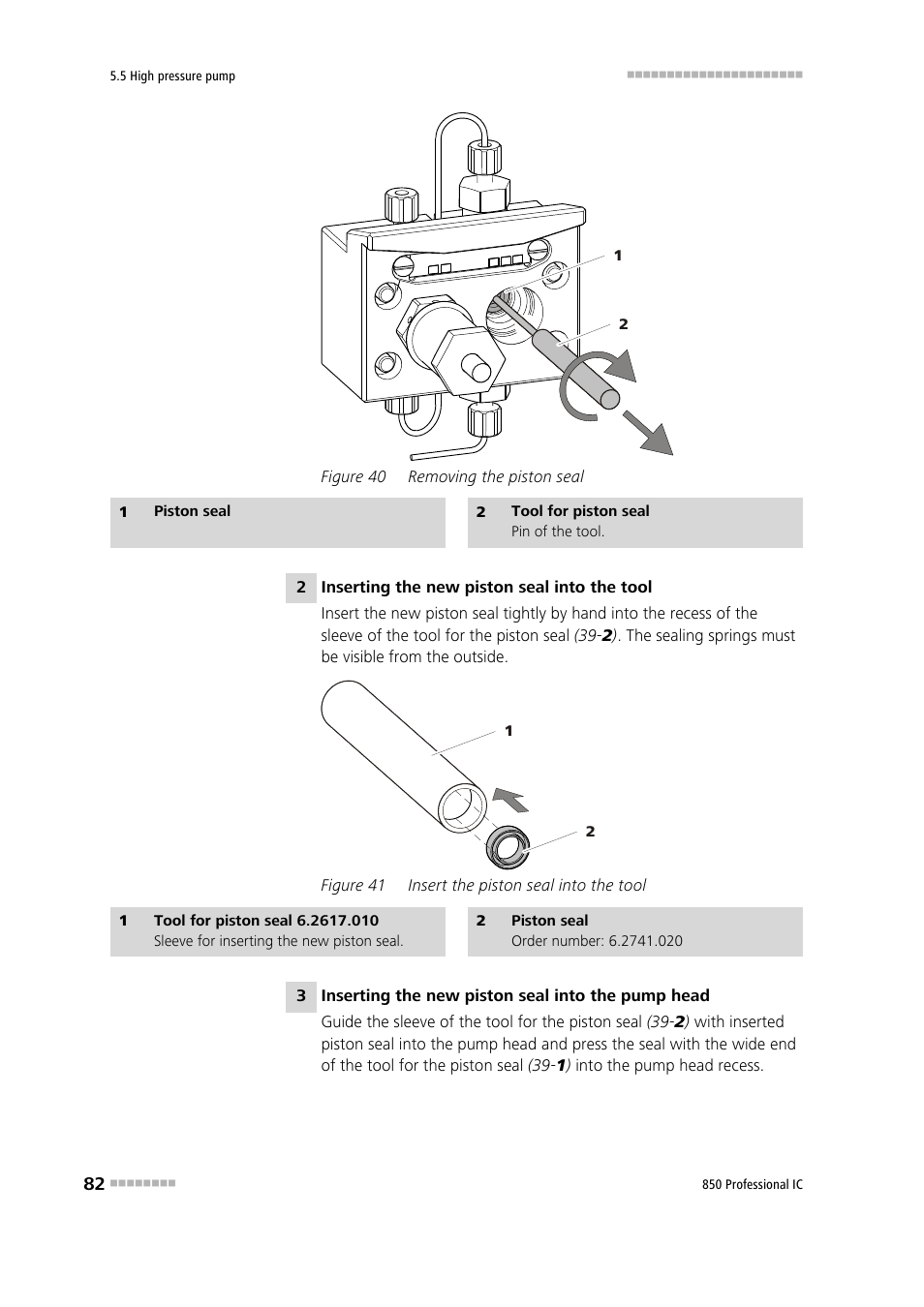 Figure 40, Removing the piston seal, Figure 41 | Insert the piston seal into the tool | Metrohm 850 Professional IC Anion MSM-HC MCS Gradient User Manual | Page 92 / 146