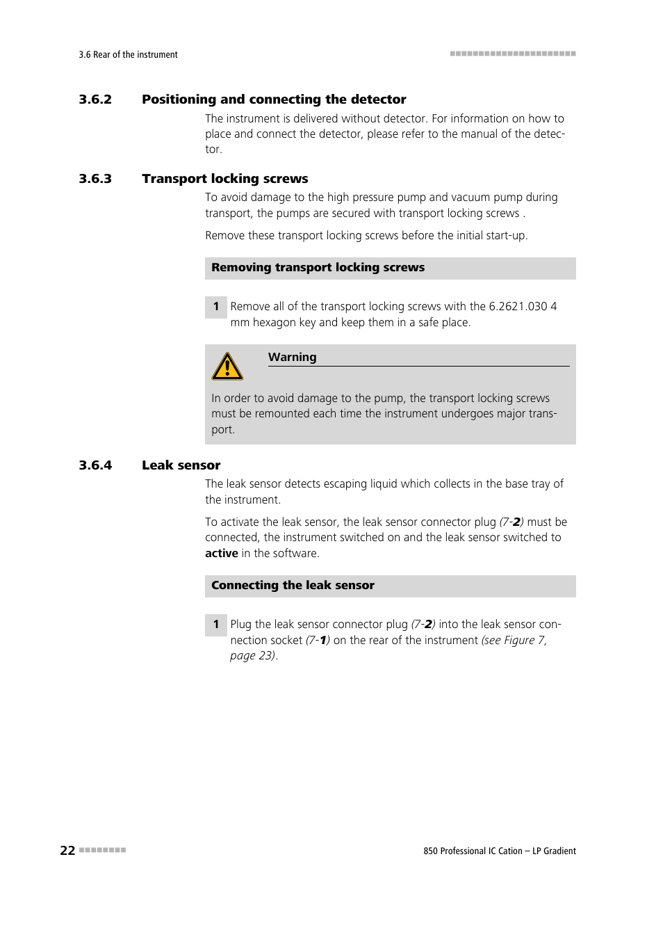 2 positioning and connecting the detector, 3 transport locking screws, 4 leak sensor | Positioning and connecting the detector, Transport locking screws, Leak sensor | Metrohm 850 Professional IC Cation - LP-Gradient User Manual | Page 32 / 117
