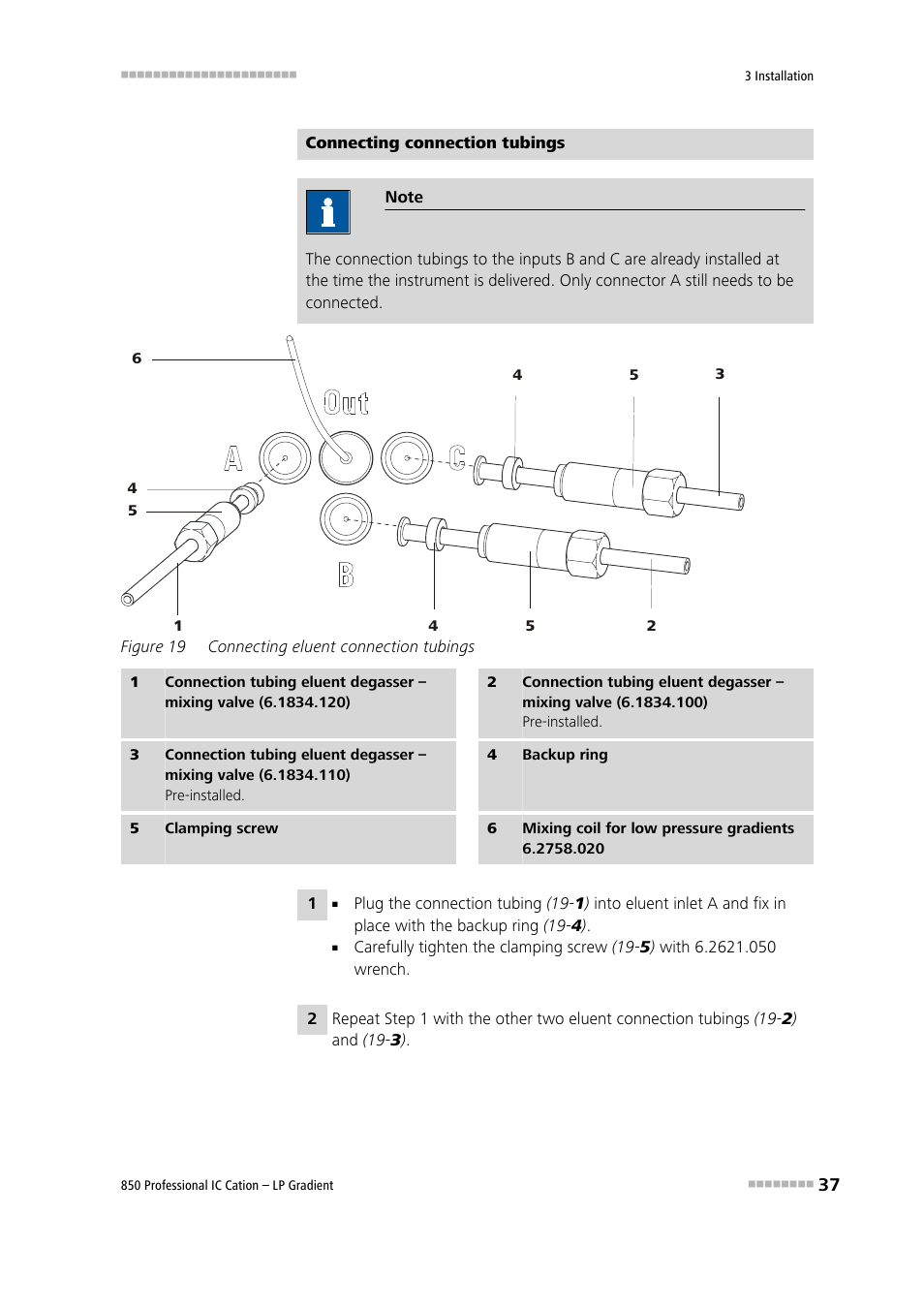 Figure 19, Connecting eluent connection tubings | Metrohm 850 Professional IC Cation - LP-Gradient User Manual | Page 47 / 117