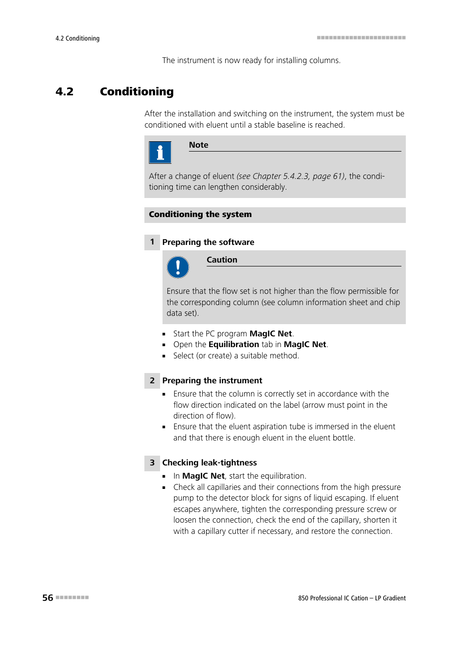 2 conditioning, Conditioning | Metrohm 850 Professional IC Cation - LP-Gradient User Manual | Page 66 / 117