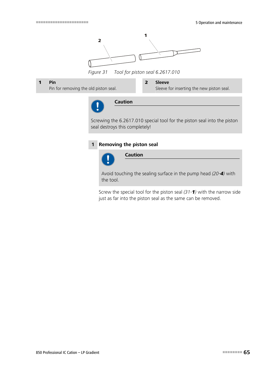 Figure 31, Tool for piston seal 6.2617.010 | Metrohm 850 Professional IC Cation - LP-Gradient User Manual | Page 75 / 117
