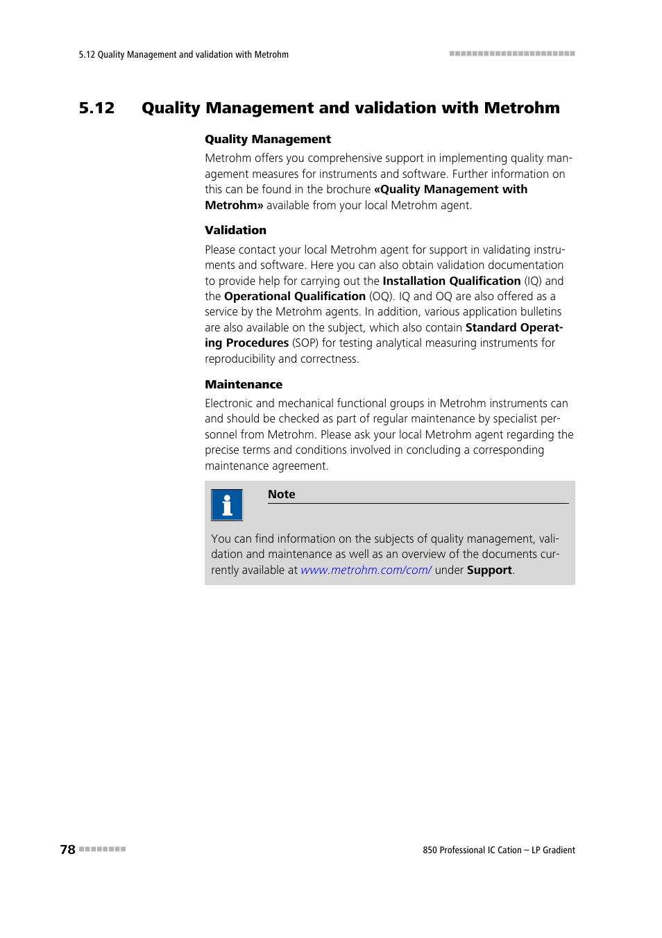 12 quality management and validation with metrohm | Metrohm 850 Professional IC Cation - LP-Gradient User Manual | Page 88 / 117