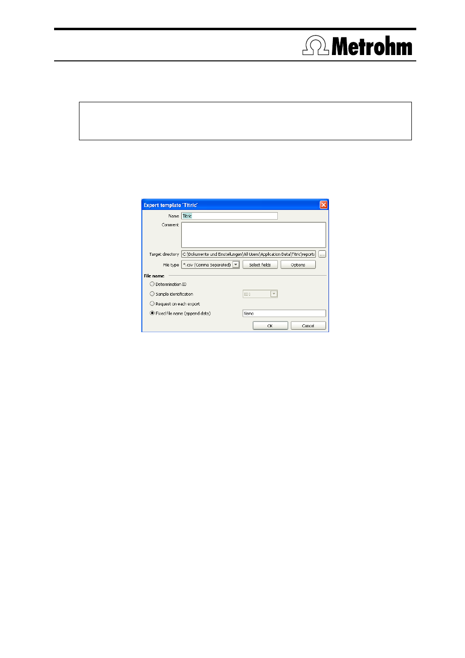 8 configuration of the export template | Metrohm TitrIC 5 User Manual | Page 13 / 16