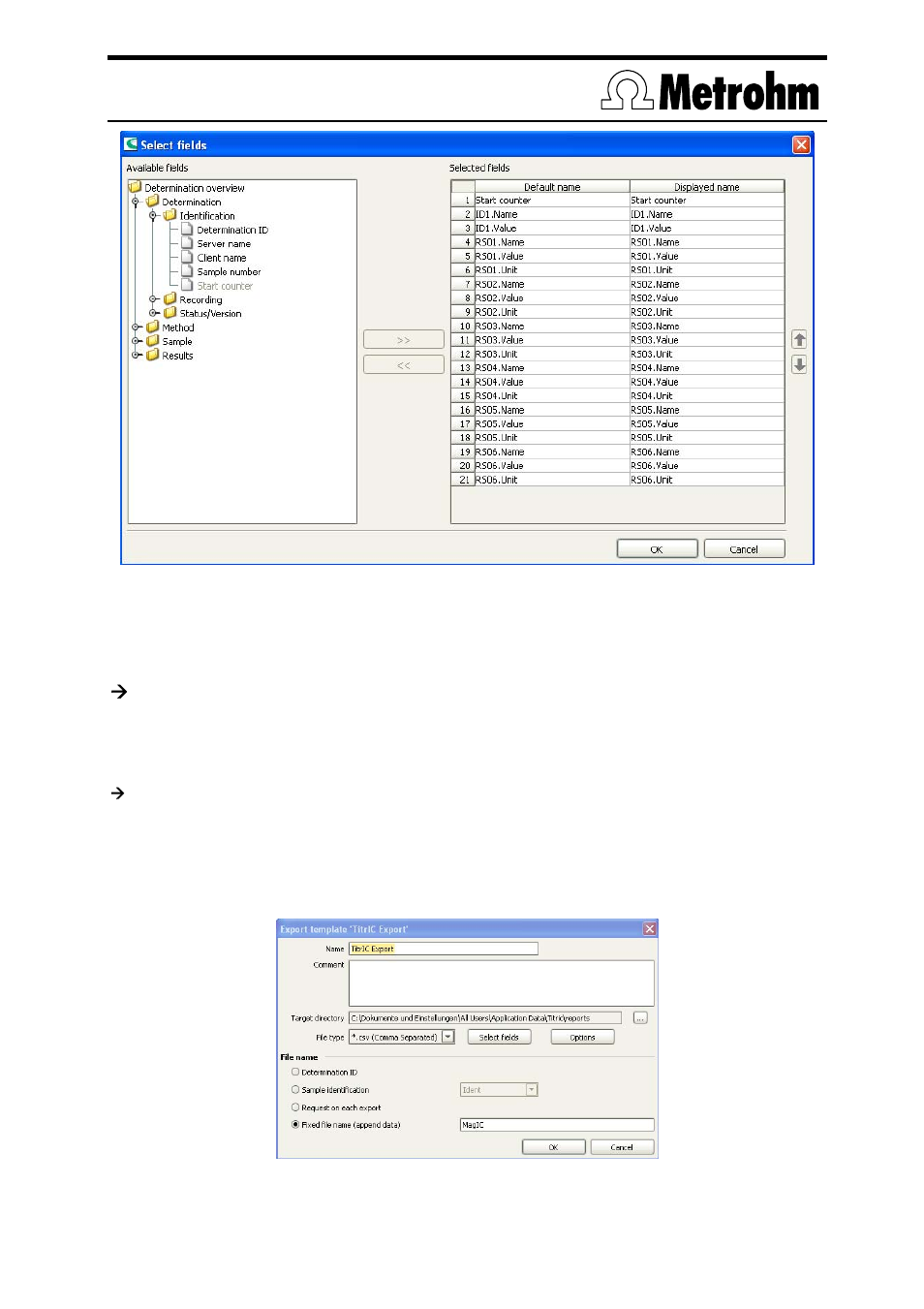 3 configuration of magic net, 1 configuration of the export template | Metrohm TitrIC 5 User Manual | Page 14 / 16