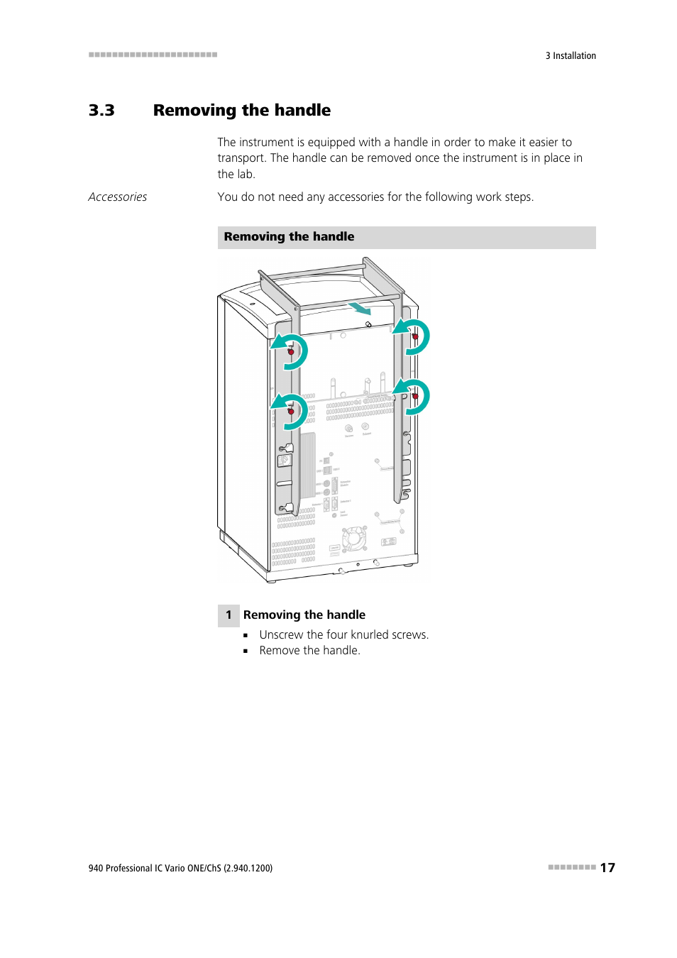 3 removing the handle, Removing the handle | Metrohm 940 Professional IC Vario ONE/ChS User Manual | Page 25 / 111