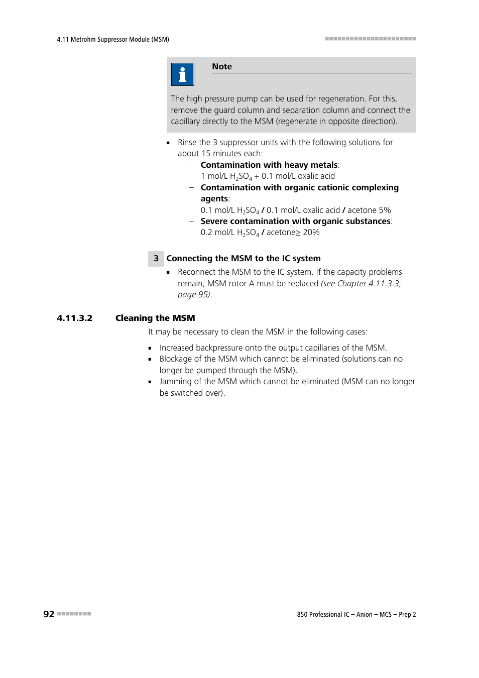 2 cleaning the msm | Metrohm 850 Professional IC Anion MCS Prep 2 User Manual | Page 102 / 146