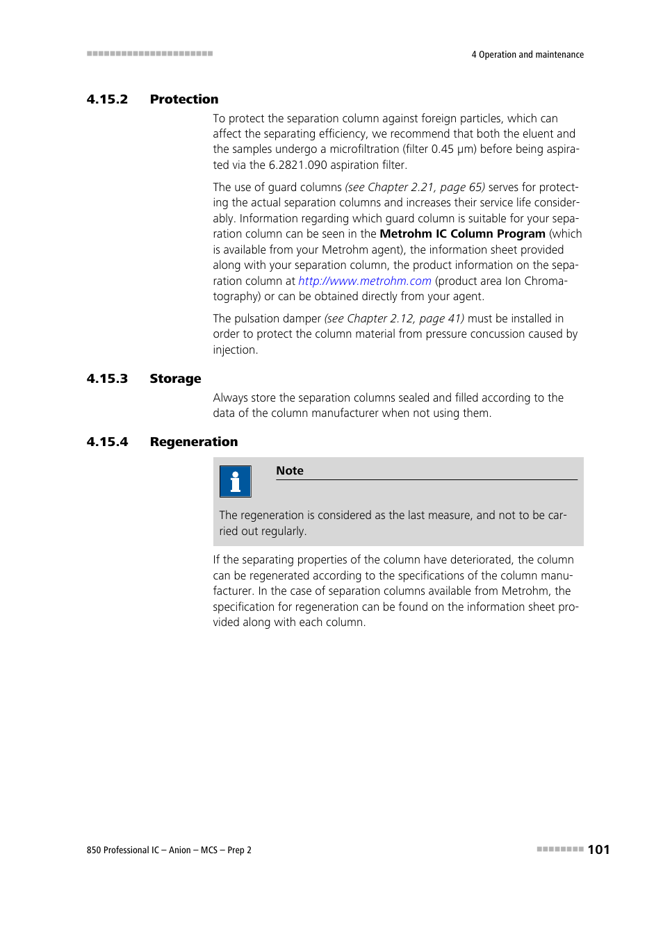 2 protection, 3 storage, 4 regeneration | Protection, Storage, Regeneration | Metrohm 850 Professional IC Anion MCS Prep 2 User Manual | Page 111 / 146