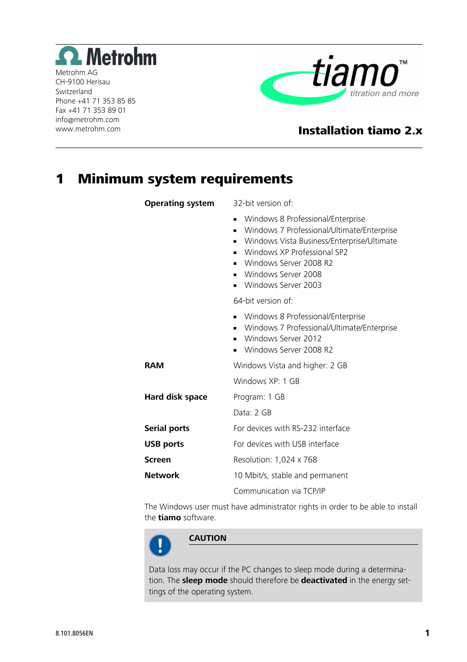 Metrohm tiamo 2.4 Installation User Manual | 16 pages