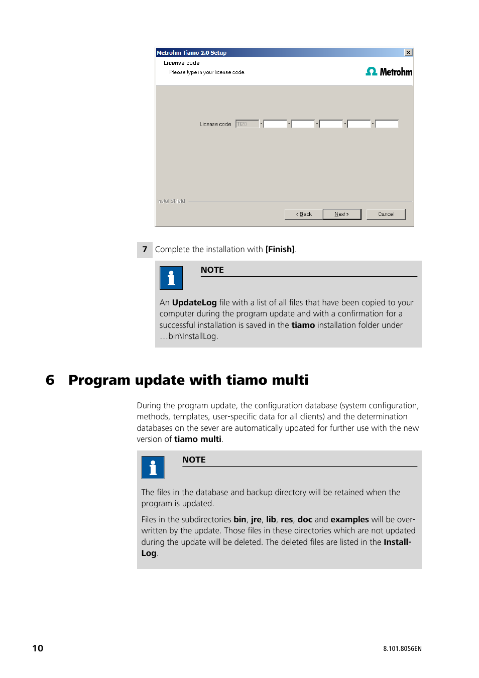 6 program update with tiamo multi | Metrohm tiamo 2.4 Installation User Manual | Page 10 / 16