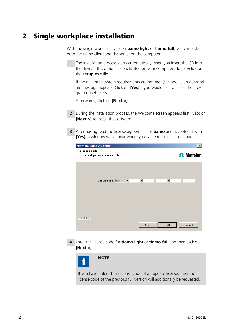 2 single workplace installation | Metrohm tiamo 2.4 Installation User Manual | Page 2 / 16