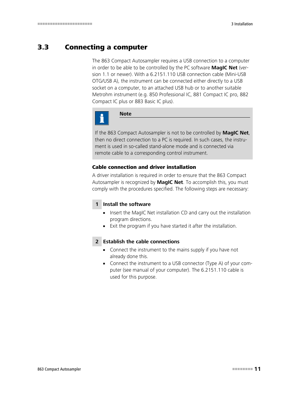 3 connecting a computer, Connecting a computer | Metrohm 863 Compact Autosampler User Manual | Page 21 / 99