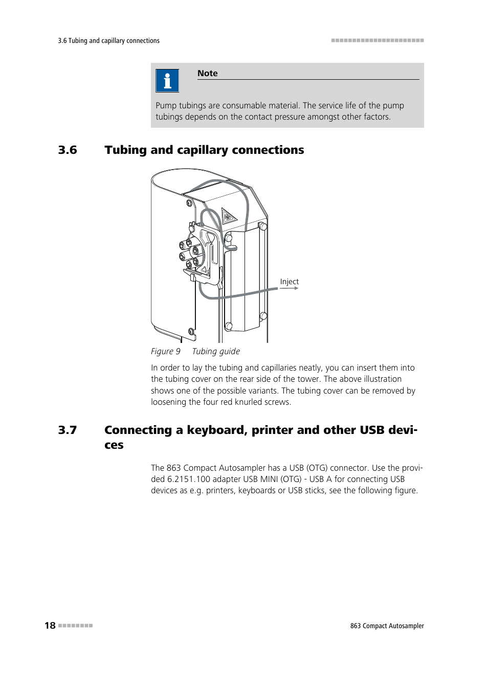 6 tubing and capillary connections, Tubing and capillary connections, Figure 9 | Tubing guide | Metrohm 863 Compact Autosampler User Manual | Page 28 / 99