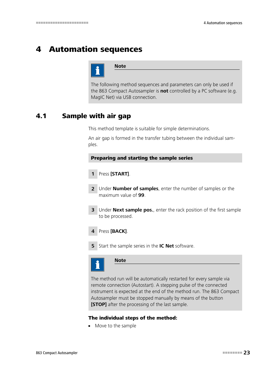 4 automation sequences, 1 sample with air gap, Sample with air gap | Metrohm 863 Compact Autosampler User Manual | Page 33 / 99