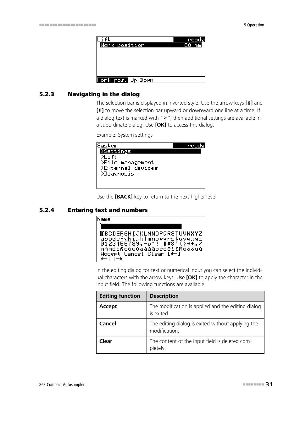 3 navigating in the dialog, 4 entering text and numbers, Navigating in the dialog | Entering text and numbers | Metrohm 863 Compact Autosampler User Manual | Page 41 / 99