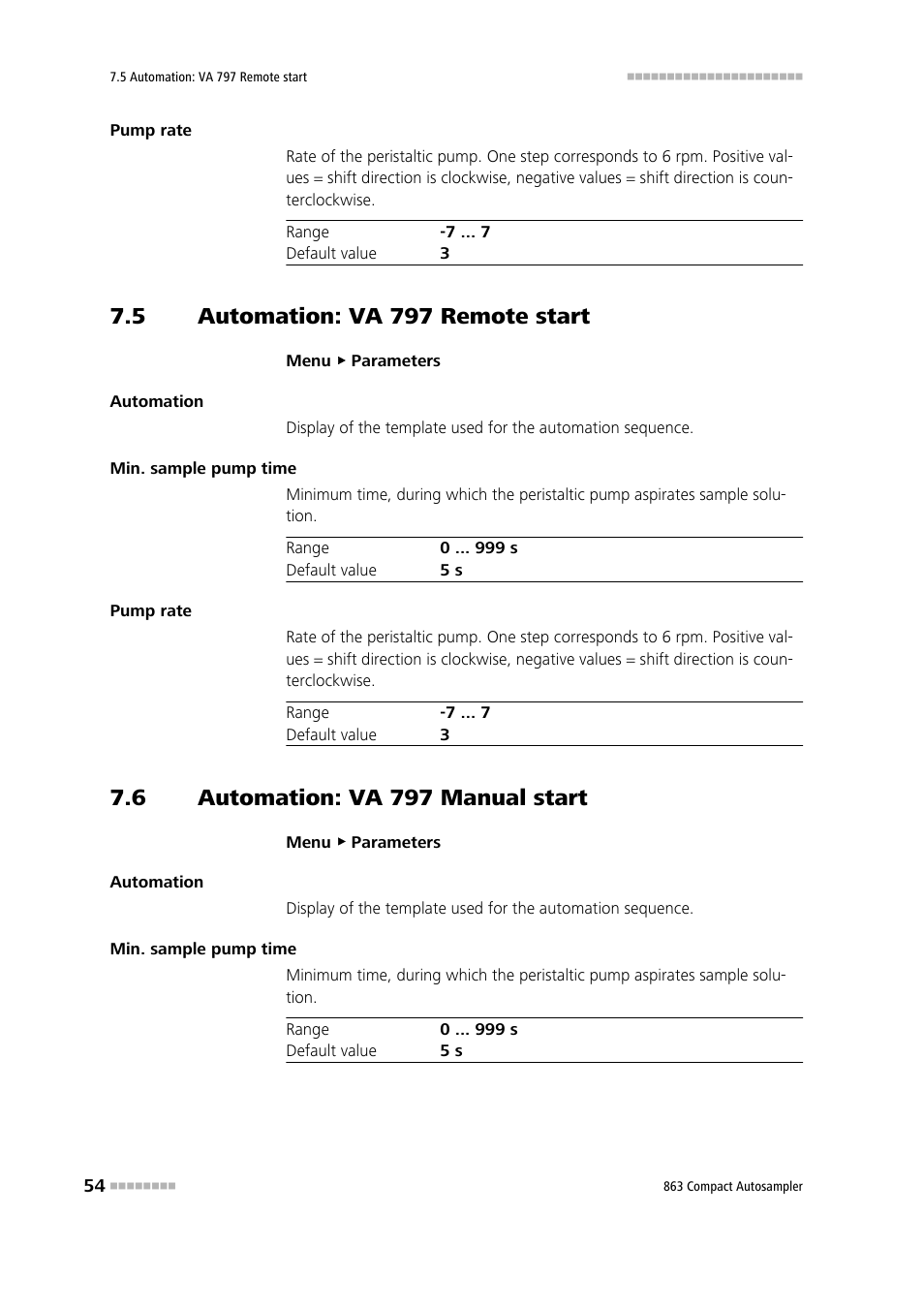 5 automation: va 797 remote start, 6 automation: va 797 manual start, Automation: va 797 remote start | Automation: va 797 manual start | Metrohm 863 Compact Autosampler User Manual | Page 64 / 99
