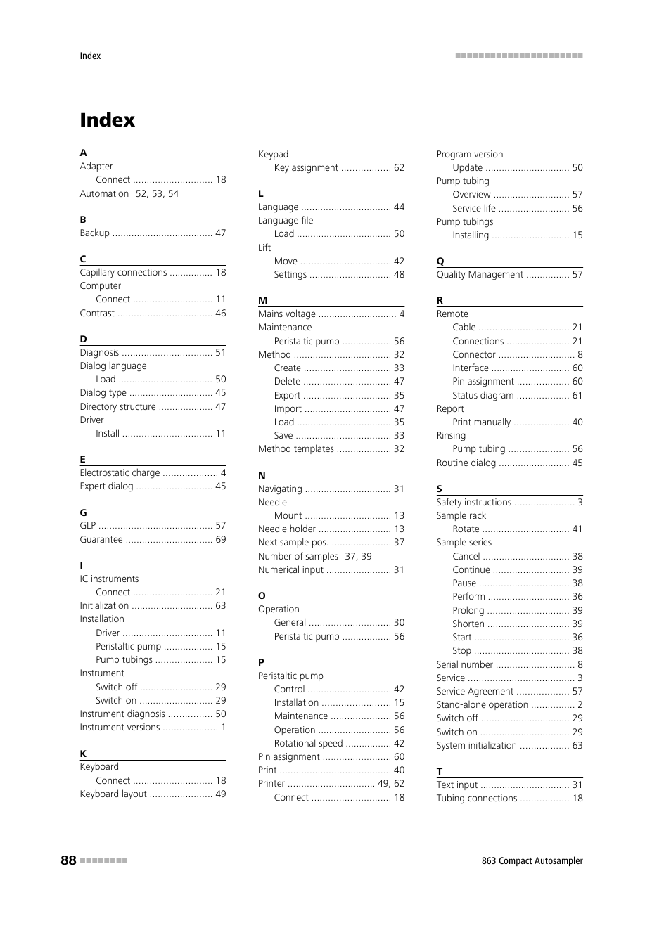 Index | Metrohm 863 Compact Autosampler User Manual | Page 98 / 99
