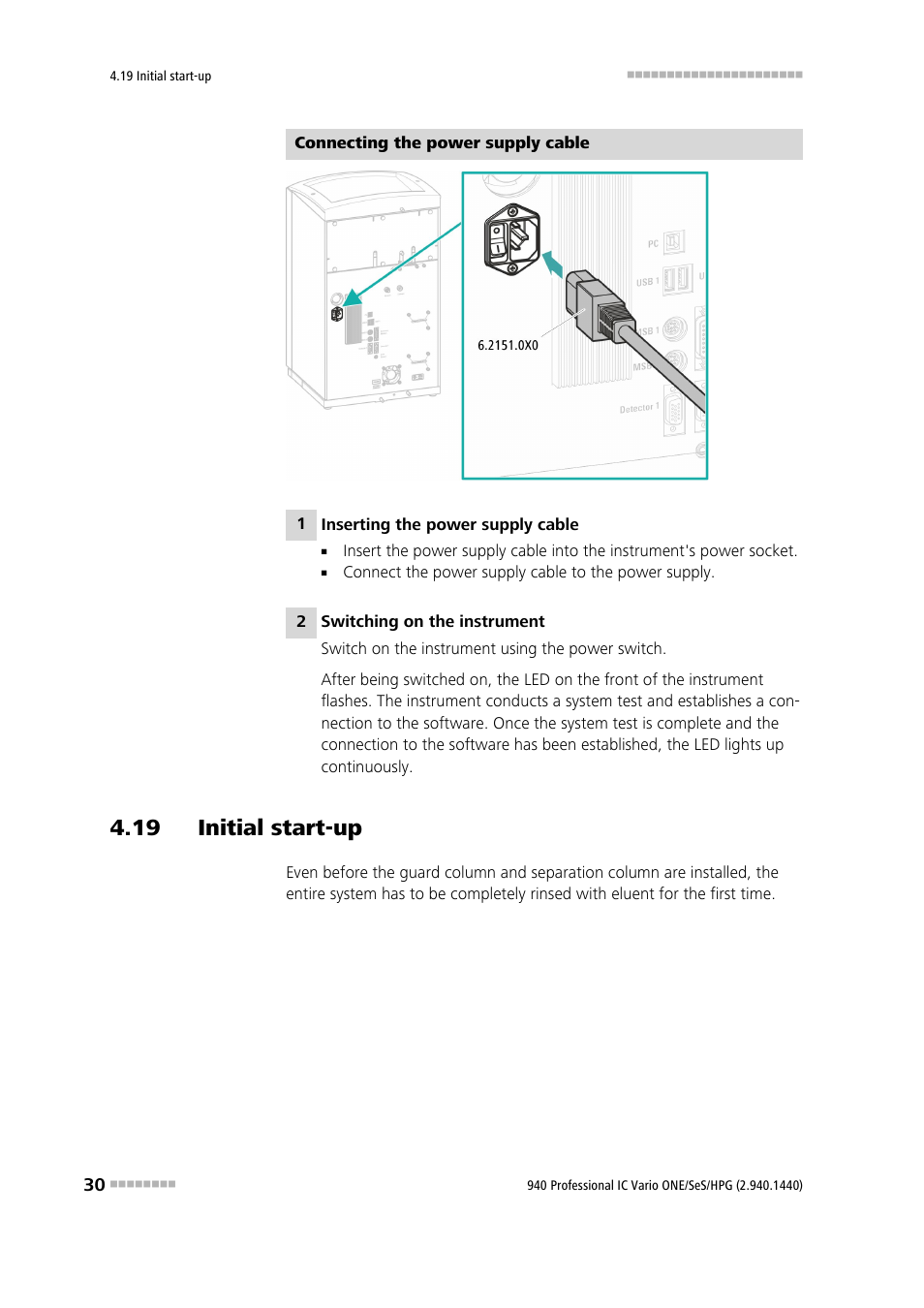 19 initial start-up | Metrohm 940 Professional IC Vario ONE/SeS/HPG User Manual | Page 38 / 51