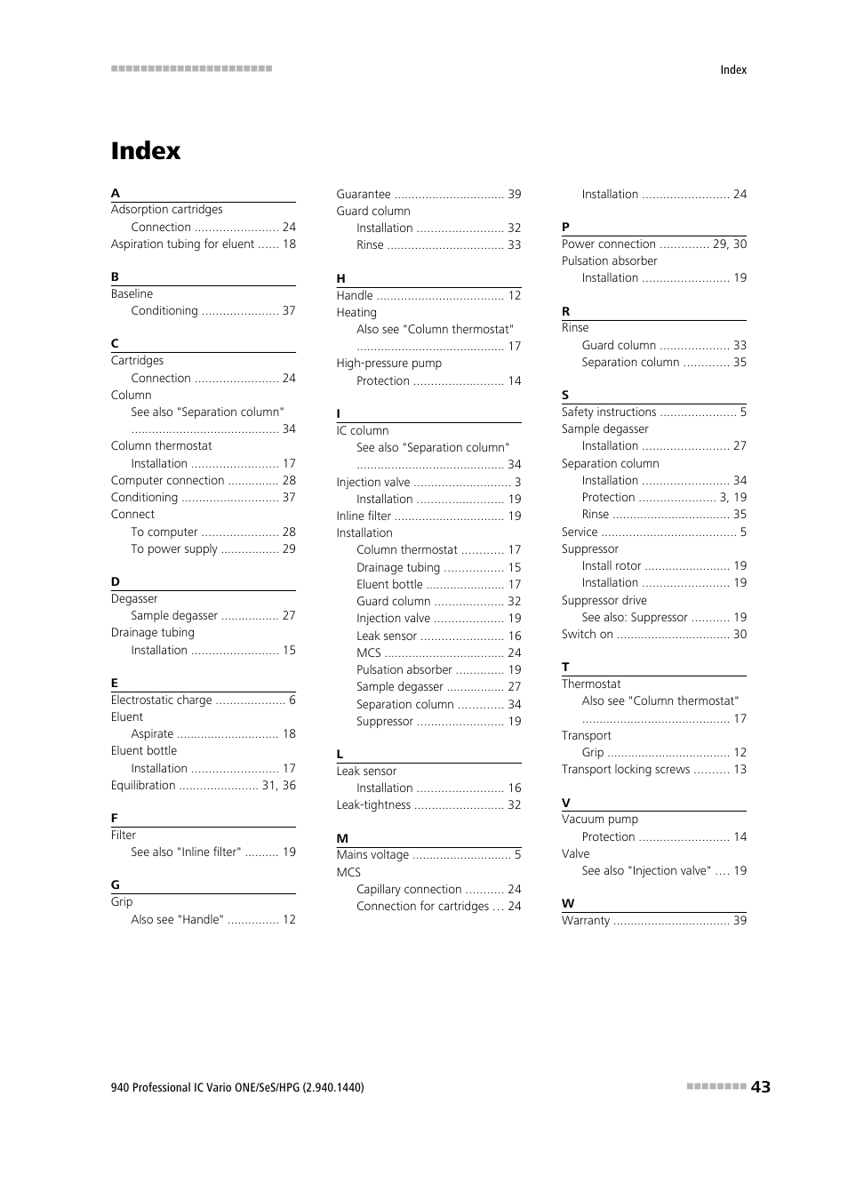 Index | Metrohm 940 Professional IC Vario ONE/SeS/HPG User Manual | Page 51 / 51