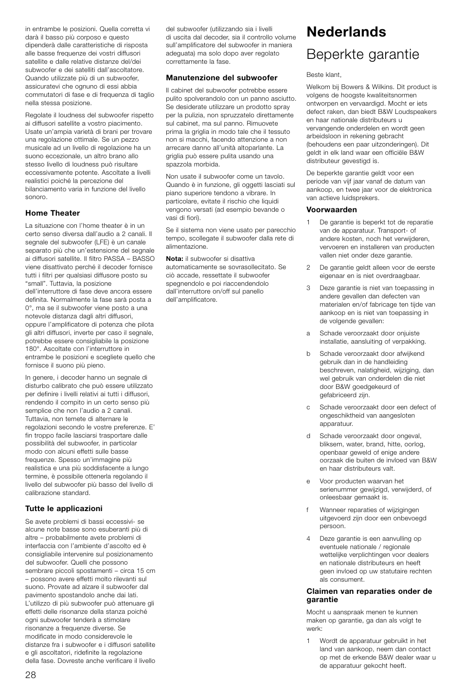 Nederlands beperkte garantie | Bowers & Wilkins ASW CDM User Manual | Page 31 / 60