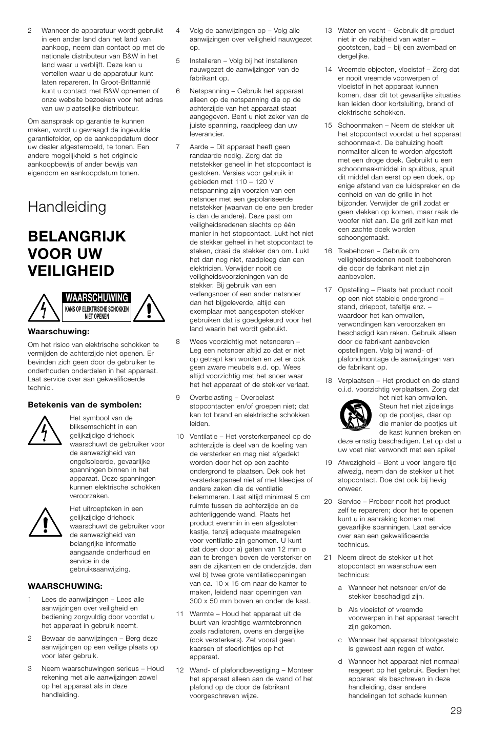 Handleiding belangrijk voor uw veiligheid, Waarschuwing | Bowers & Wilkins ASW CDM User Manual | Page 32 / 60