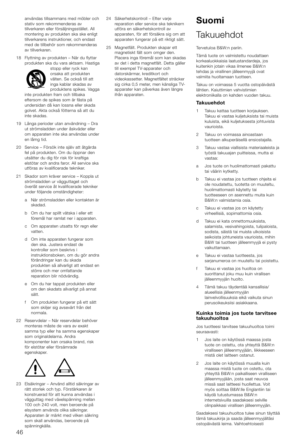 Suomi takuuehdot | Bowers & Wilkins ASW CDM User Manual | Page 49 / 60