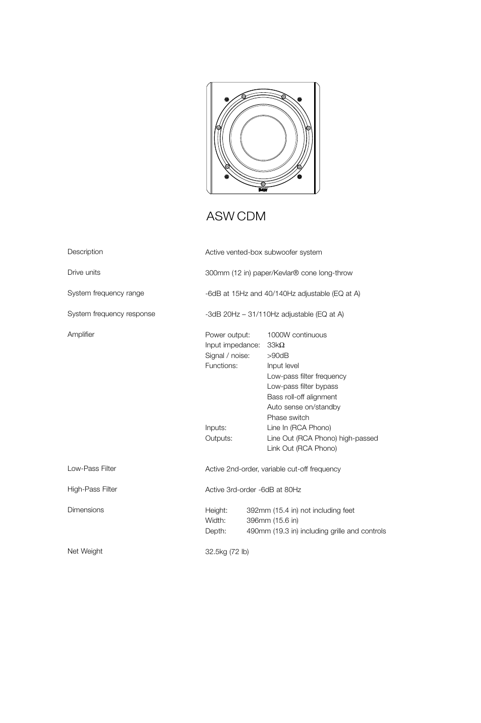 Asw cdm | Bowers & Wilkins ASW CDM User Manual | Page 59 / 60