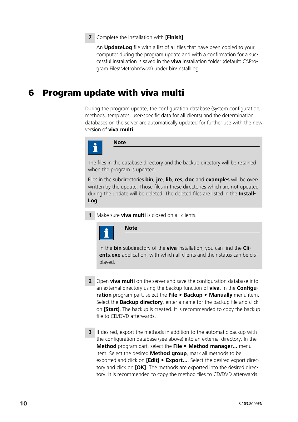 6 program update with viva multi | Metrohm viva 1.0 Installation User Manual | Page 10 / 15