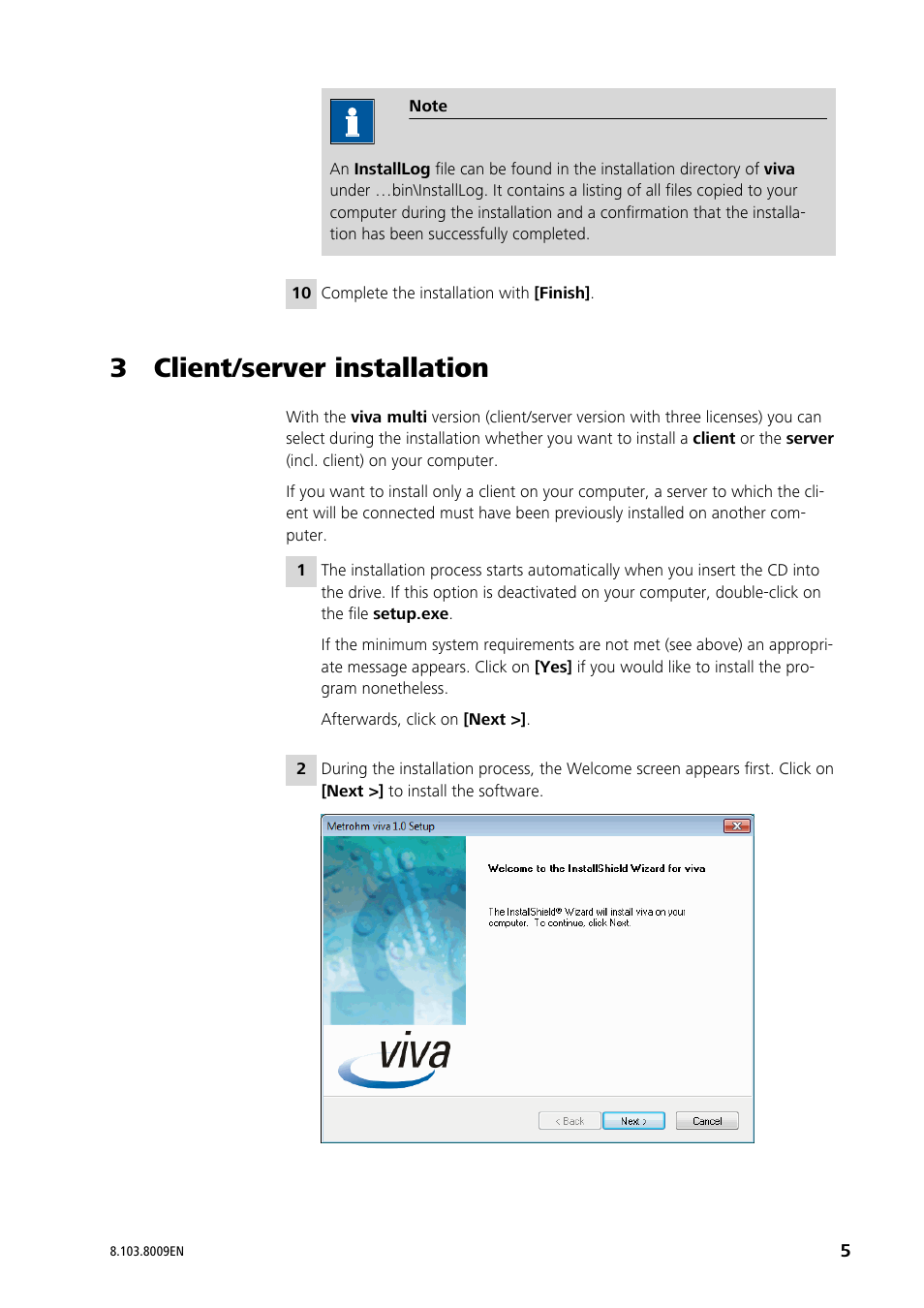 3 client/server installation | Metrohm viva 1.0 Installation User Manual | Page 5 / 15