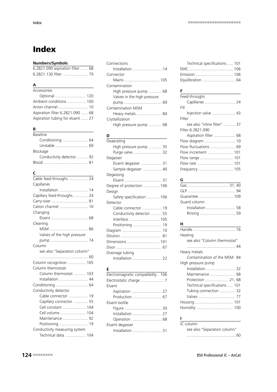 Index | Metrohm 850 Professional IC AnCat User Manual | Page 134 / 136