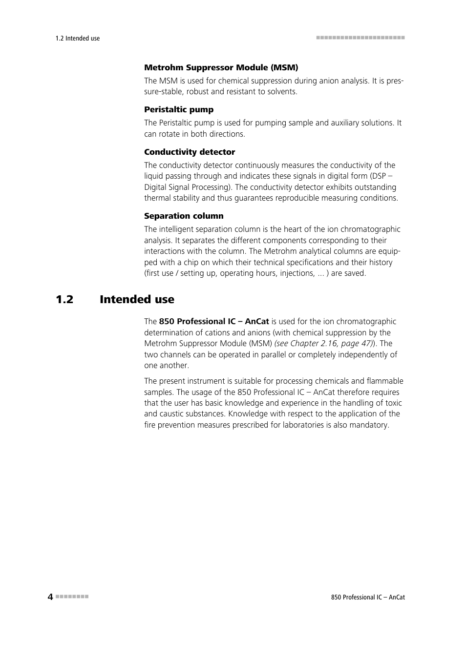 2 intended use, Intended use | Metrohm 850 Professional IC AnCat User Manual | Page 14 / 136