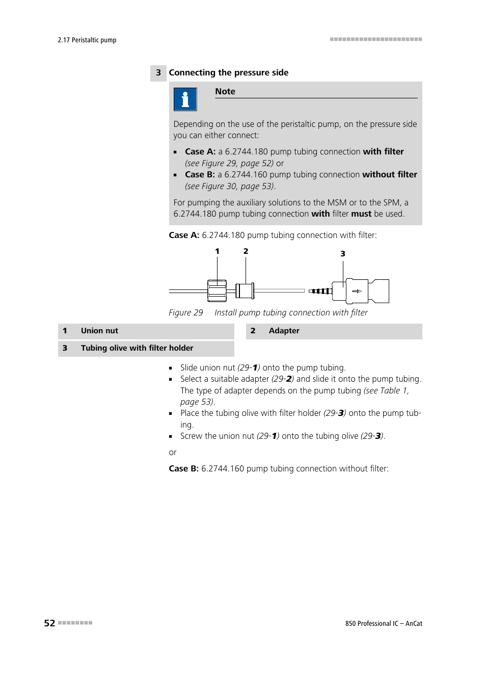 Figure 29, Install pump tubing connection with filter | Metrohm 850 Professional IC AnCat User Manual | Page 62 / 136