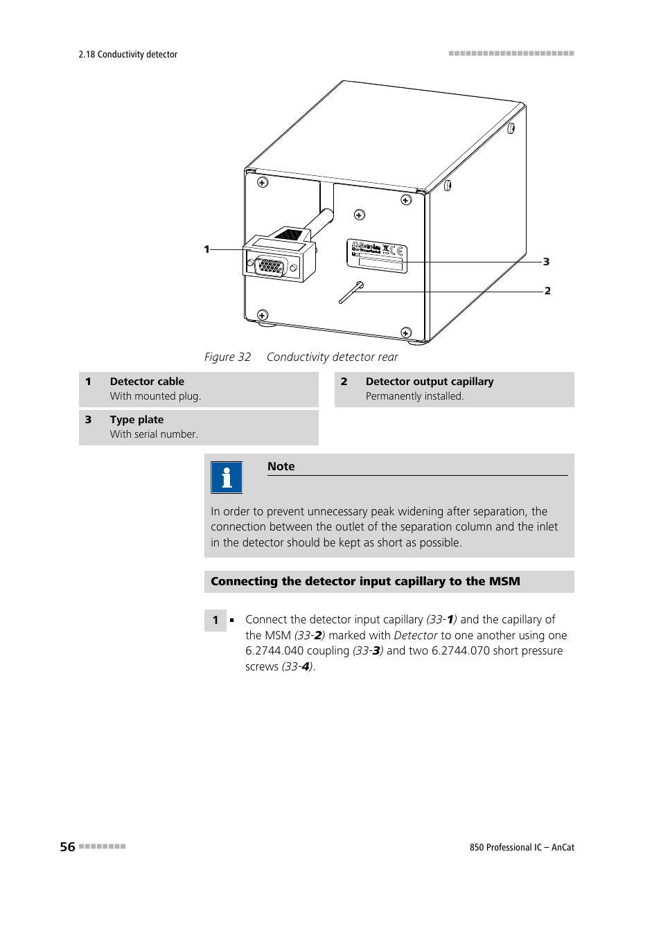 Figure 32, Conductivity detector rear | Metrohm 850 Professional IC AnCat User Manual | Page 66 / 136