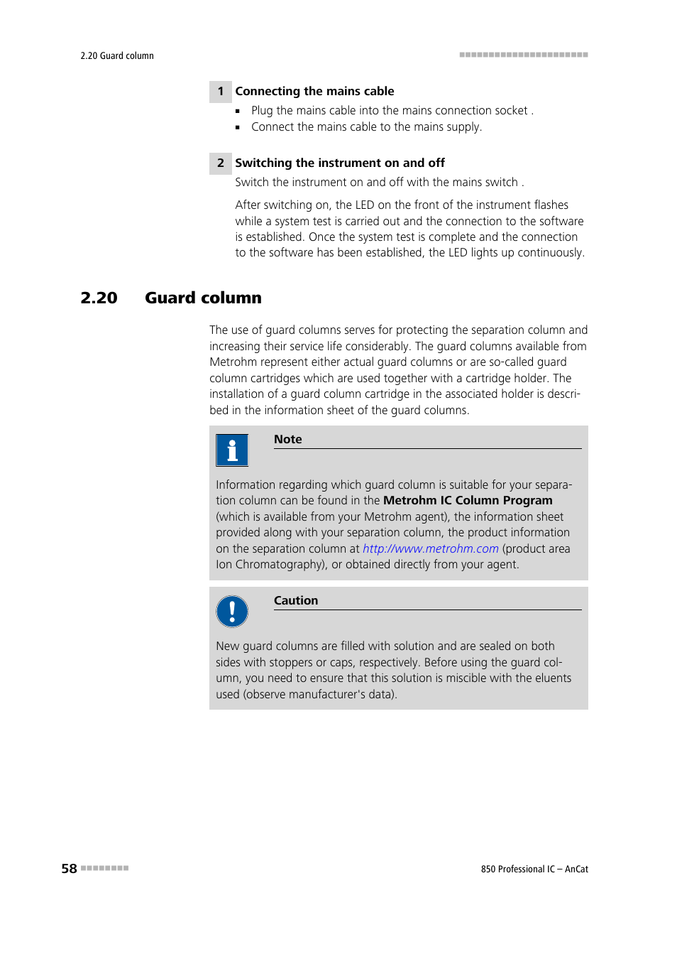 20 guard column | Metrohm 850 Professional IC AnCat User Manual | Page 68 / 136