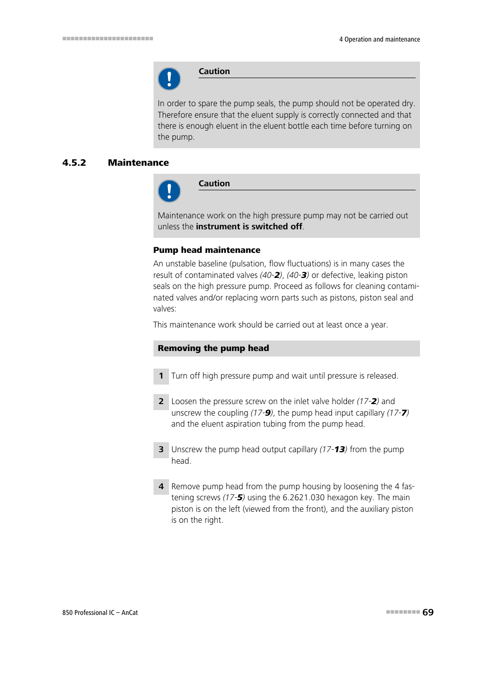 2 maintenance, Maintenance | Metrohm 850 Professional IC AnCat User Manual | Page 79 / 136