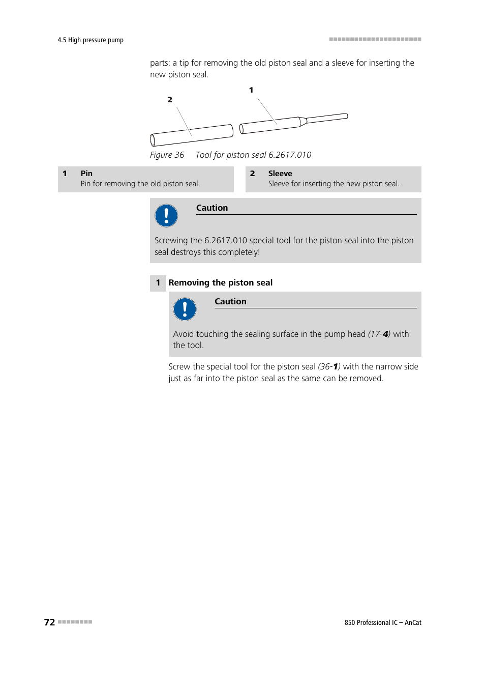 Figure 36, Tool for piston seal 6.2617.010 | Metrohm 850 Professional IC AnCat User Manual | Page 82 / 136