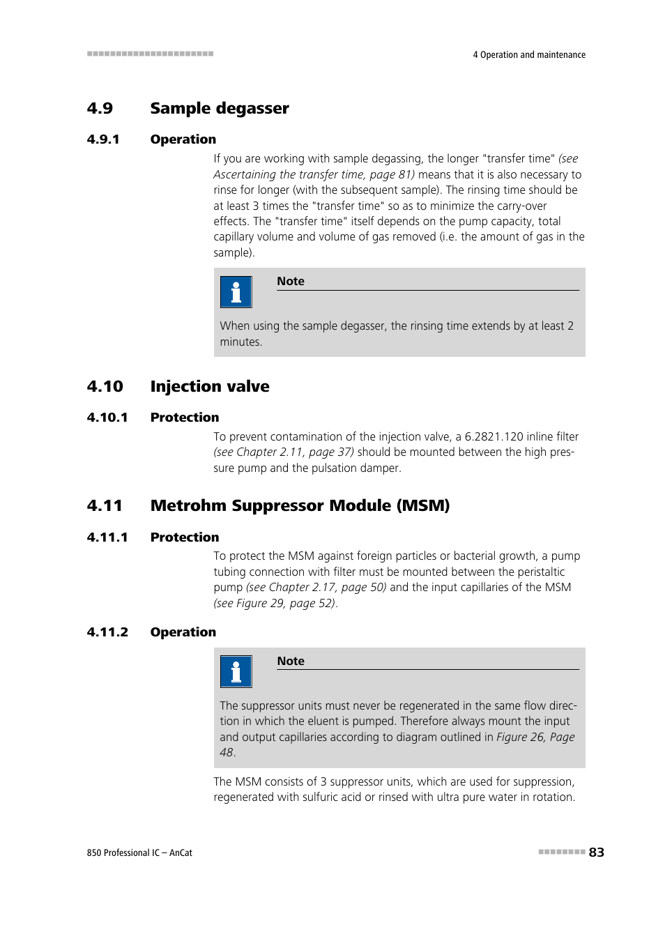 9 sample degasser, 1 operation, 10 injection valve | 1 protection, 11 metrohm suppressor module (msm), 2 operation, Sample degasser, Operation, Protection | Metrohm 850 Professional IC AnCat User Manual | Page 93 / 136