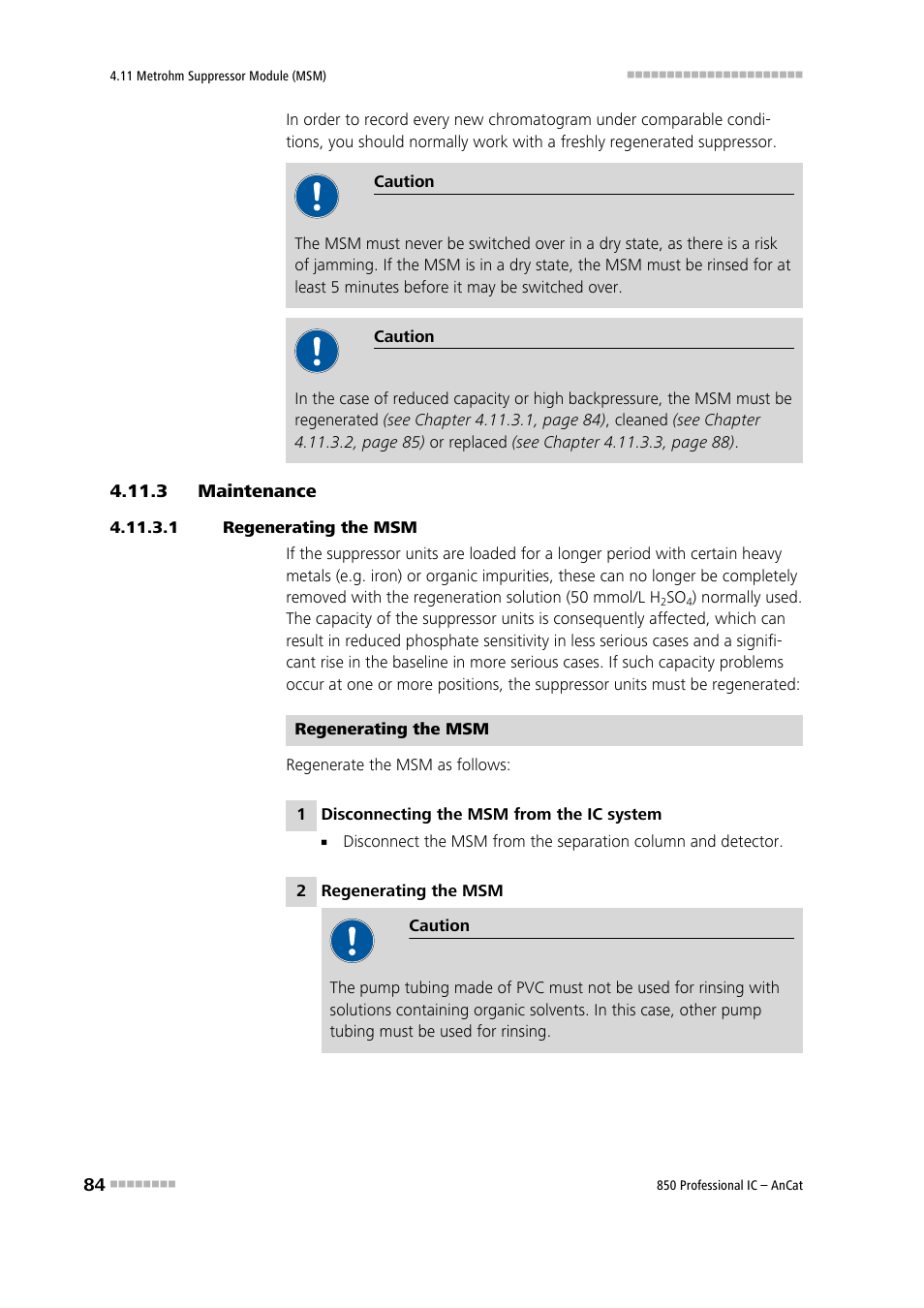 3 maintenance, 1 regenerating the msm, Maintenance | Metrohm 850 Professional IC AnCat User Manual | Page 94 / 136