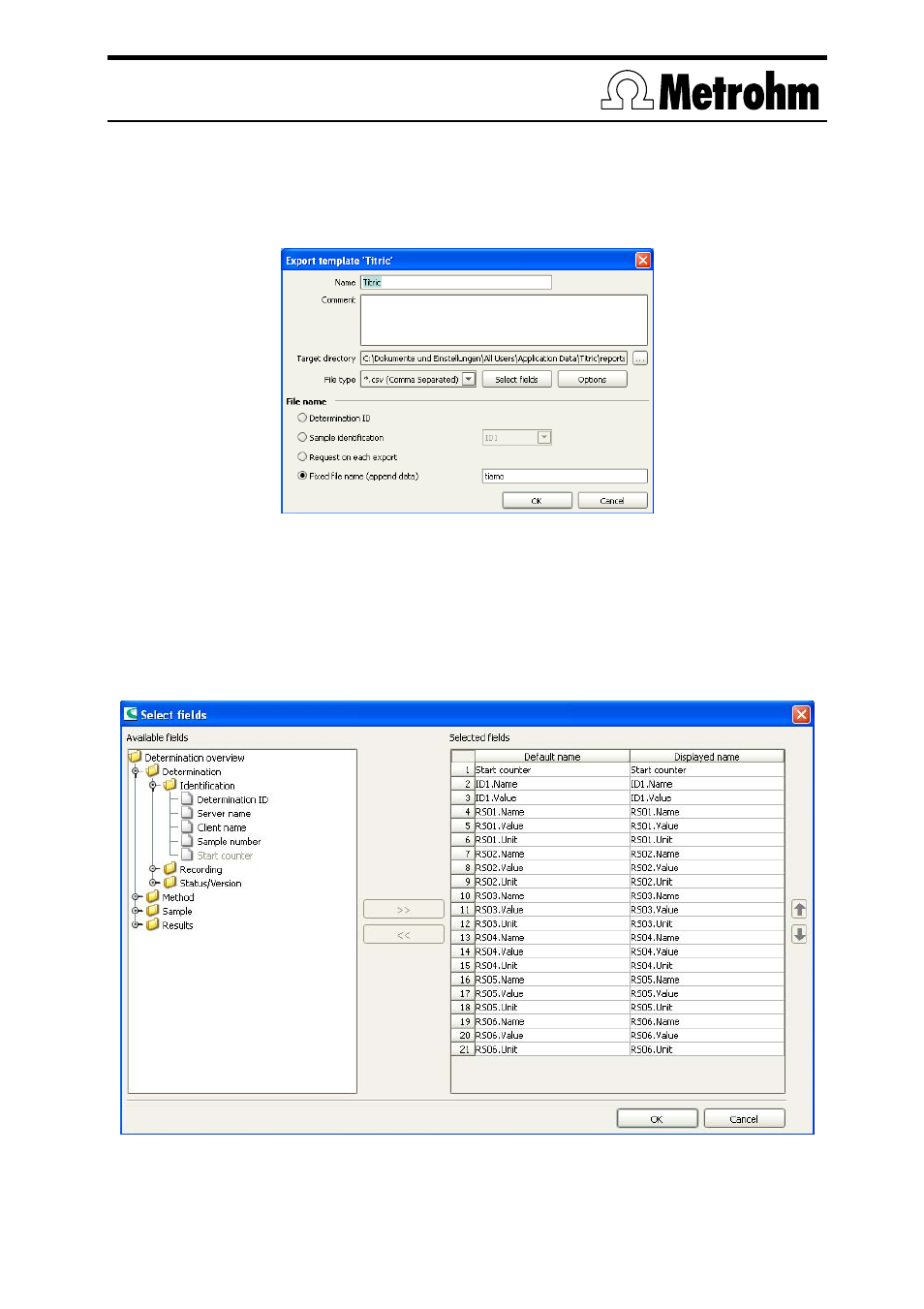 8 configuration of the export template | Metrohm TitrIC 7 User Manual | Page 13 / 16