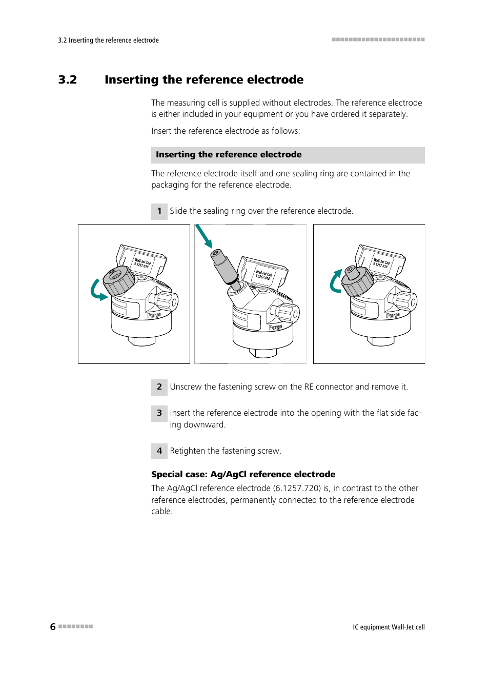 2 inserting the reference electrode, Inserting the reference electrode | Metrohm Wall-Jet-Cell User Manual | Page 12 / 31